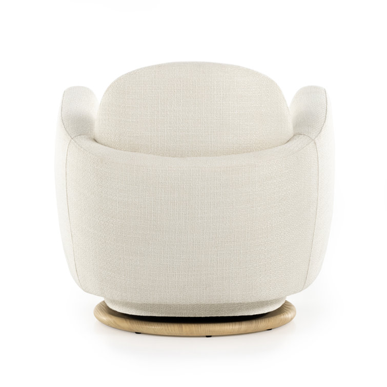 Gibson White Cream Swivel Accent Chair with Wood Base