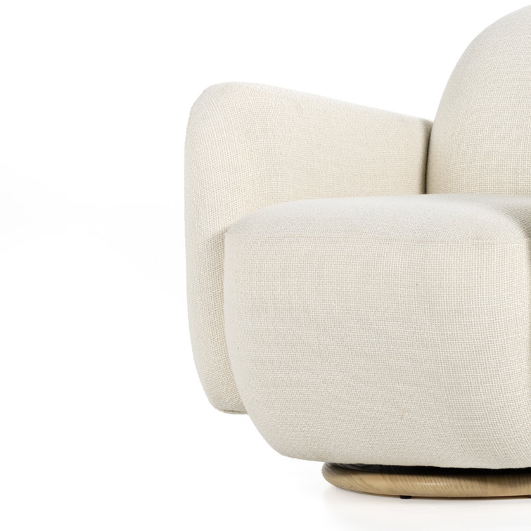 Gibson White Cream Swivel Accent Chair with Wood Base