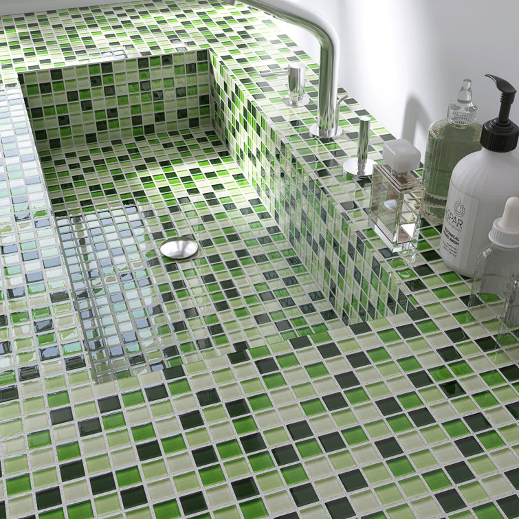 Green Glass Mosaic Tile Sheet for Bathroom and Kitchen