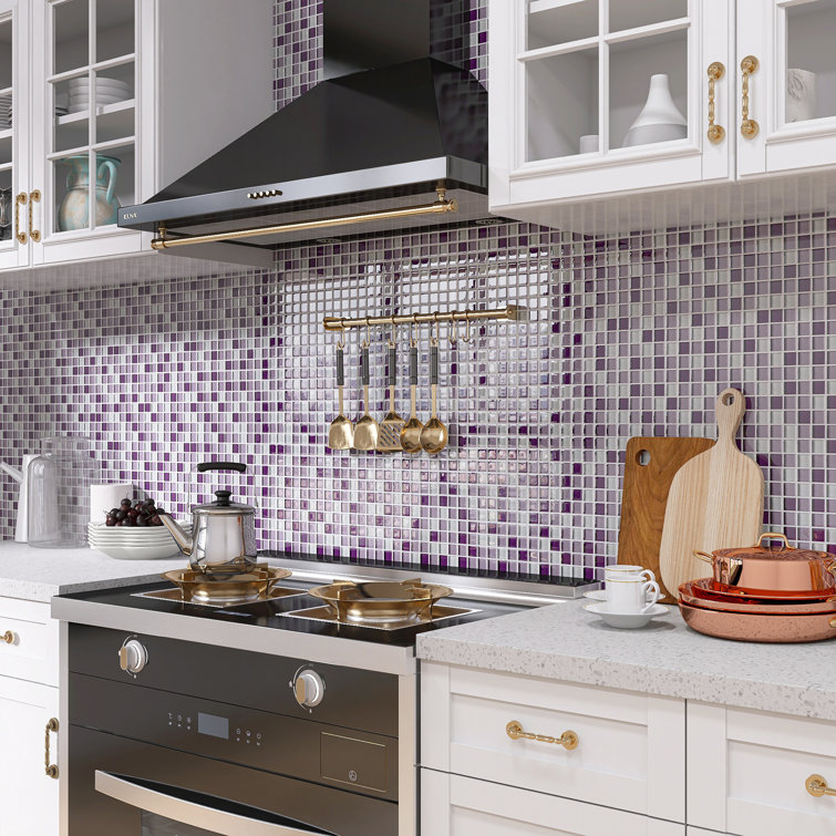 Purple and White Glass Mosaic Tile Sheet for Walls