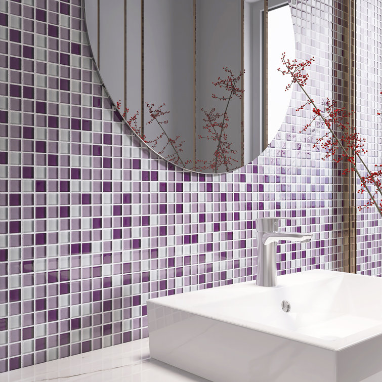 Purple and White Glass Mosaic Tile Sheet for Walls