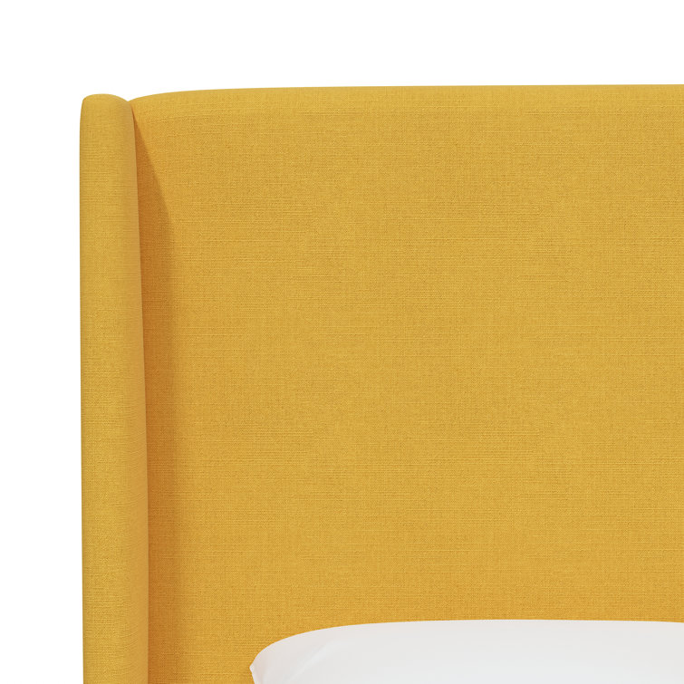 Beige Queen Upholstered Wingback Bed with Wood Frame