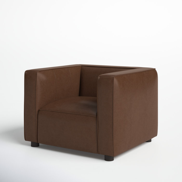 Camel Brown Genuine Leather Club Chair with Pine Frame