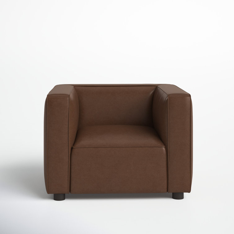 Camel Brown Genuine Leather Club Chair with Pine Frame