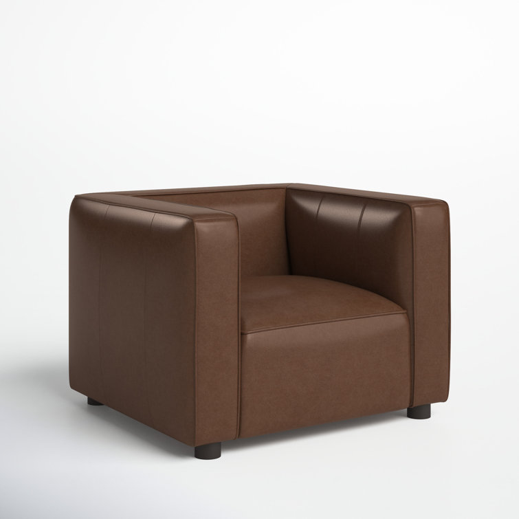 Camel Brown Genuine Leather Club Chair with Pine Frame