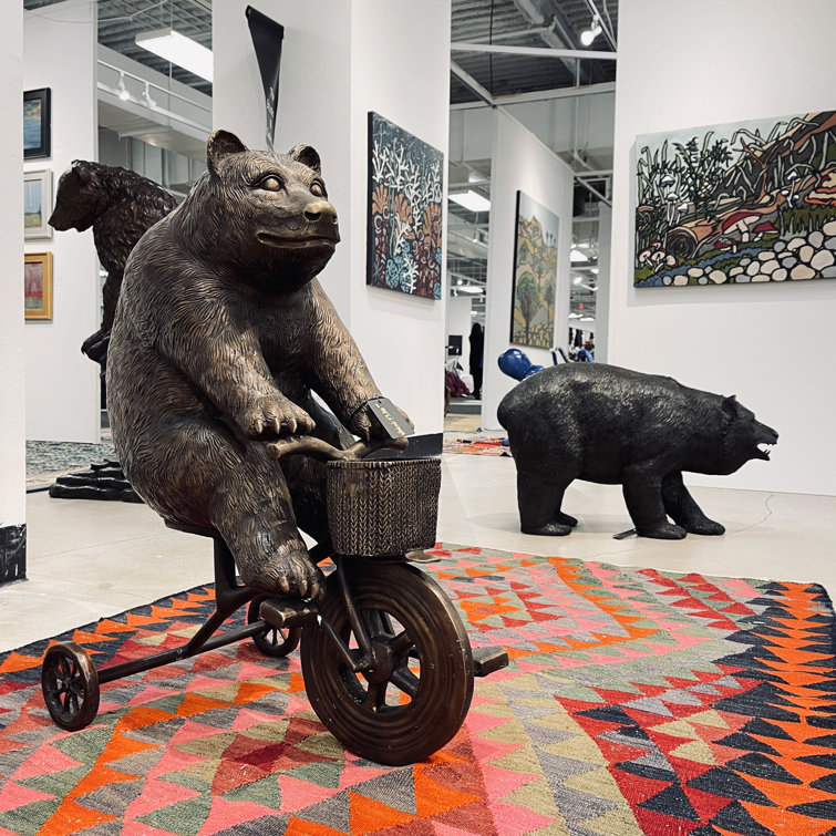 Bronze Bear Riding Tricycle Sculpture with Intricate Details