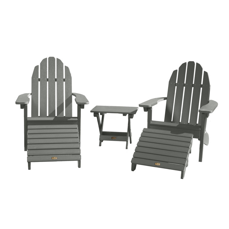 Gray Recycled Plastic Adirondack Chairs with Ottomans and Side Table