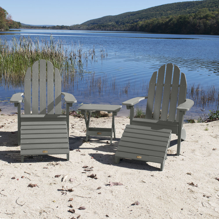 Gray Recycled Plastic Adirondack Chairs with Ottomans and Side Table
