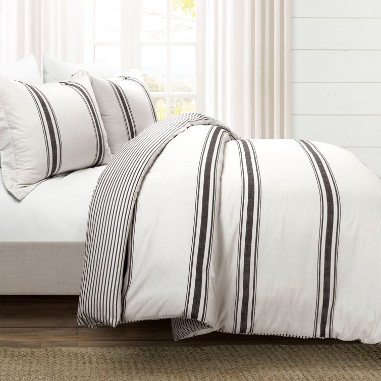 King Black and Cream Cotton Reversible Duvet Cover Set