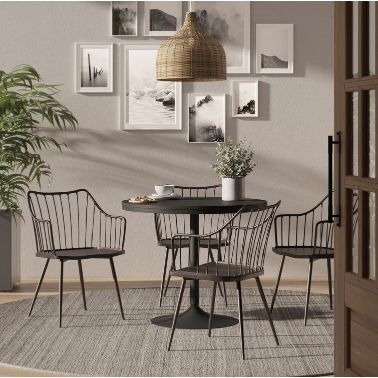 Winston Farmhouse Dark Brown Metal & Walnut Wood Accent Chair