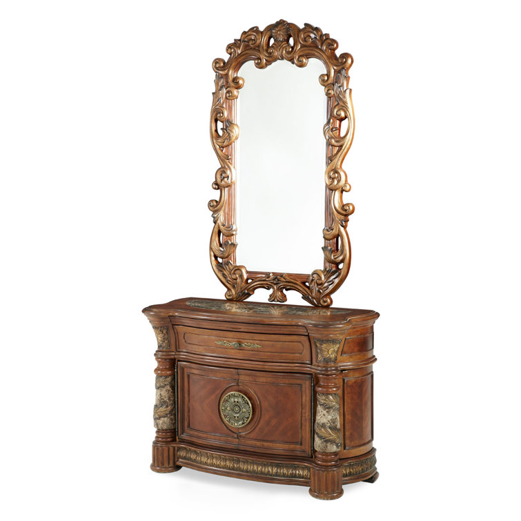 Valencia Traditional Brown Birch 2-Drawer Chest with Sunburst Mirror