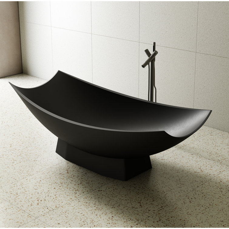 71" Black Matte Solid Surface Hammock Freestanding Bathtub