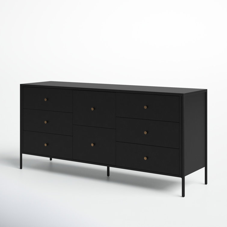 Modern Industrial Black Iron 8-Drawer Double Dresser