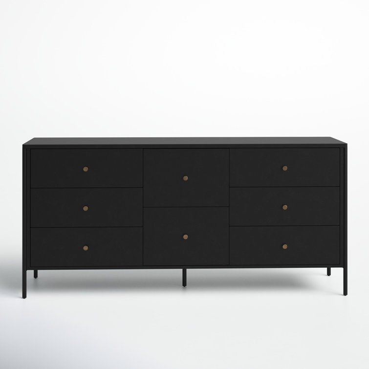Modern Industrial Black Iron 8-Drawer Double Dresser