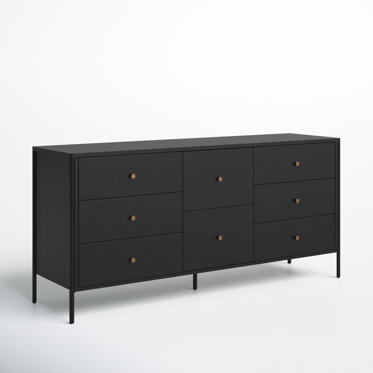 Modern Industrial Black Iron 8-Drawer Double Dresser