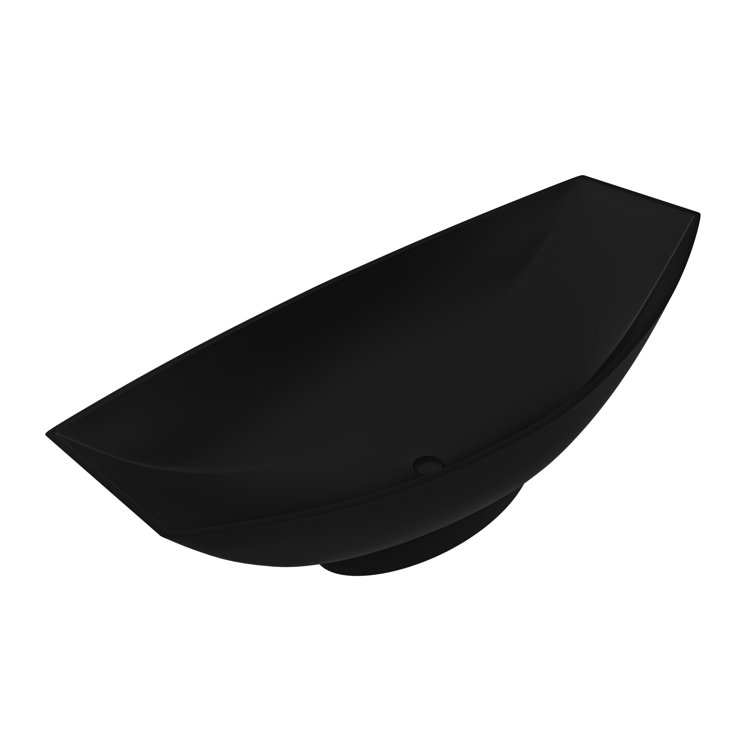 71" Black Matte Solid Surface Freestanding Hammock Bathtub