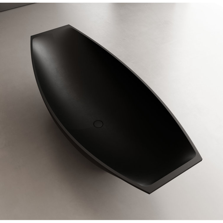 71" Black Matte Solid Surface Freestanding Hammock Bathtub