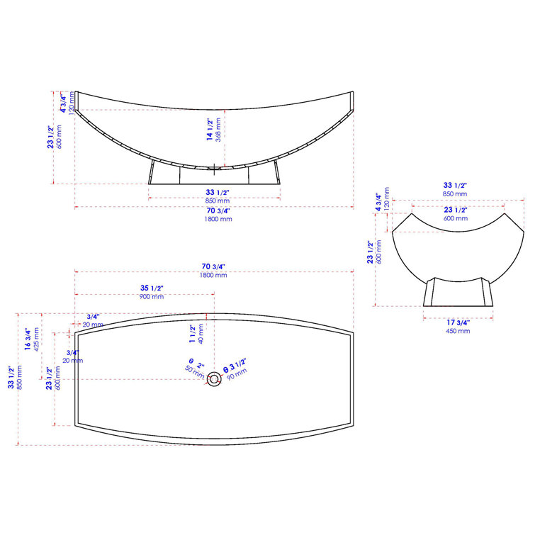 71" White Matte Solid Surface Freestanding Hammock Bathtub