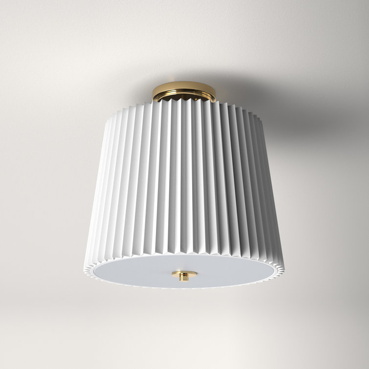 Gold and White Cotton Drum LED Flush Mount Light