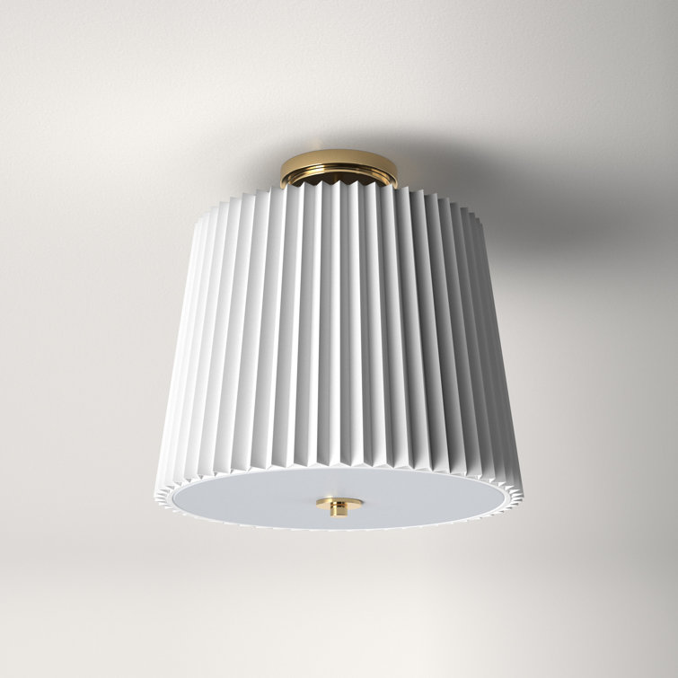 Gold and White Cotton Drum LED Flush Mount Light