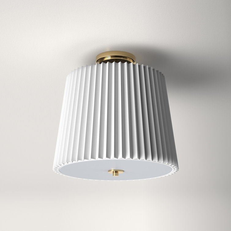 Gold and White Cotton Drum LED Flush Mount Light