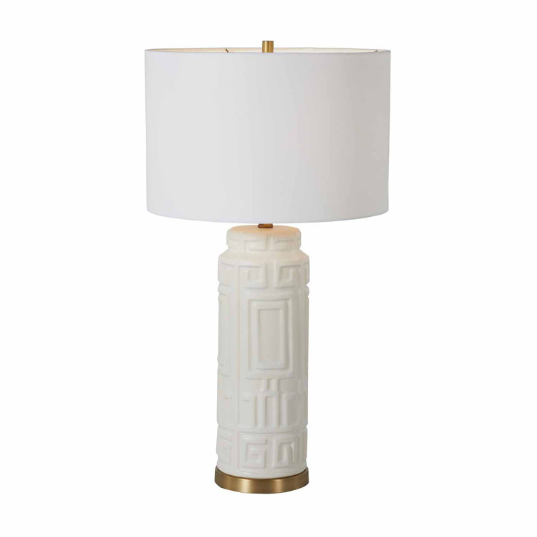 White Ceramic and Brass Table Lamp with Greek Key Design