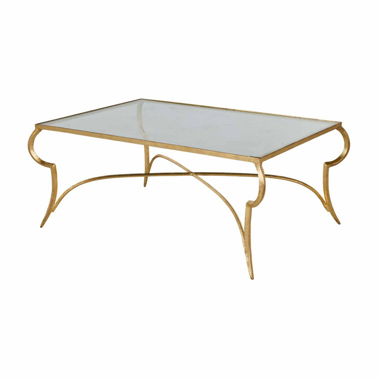 Evelina Gold Leaf Iron and Glass Rectangular Coffee Table