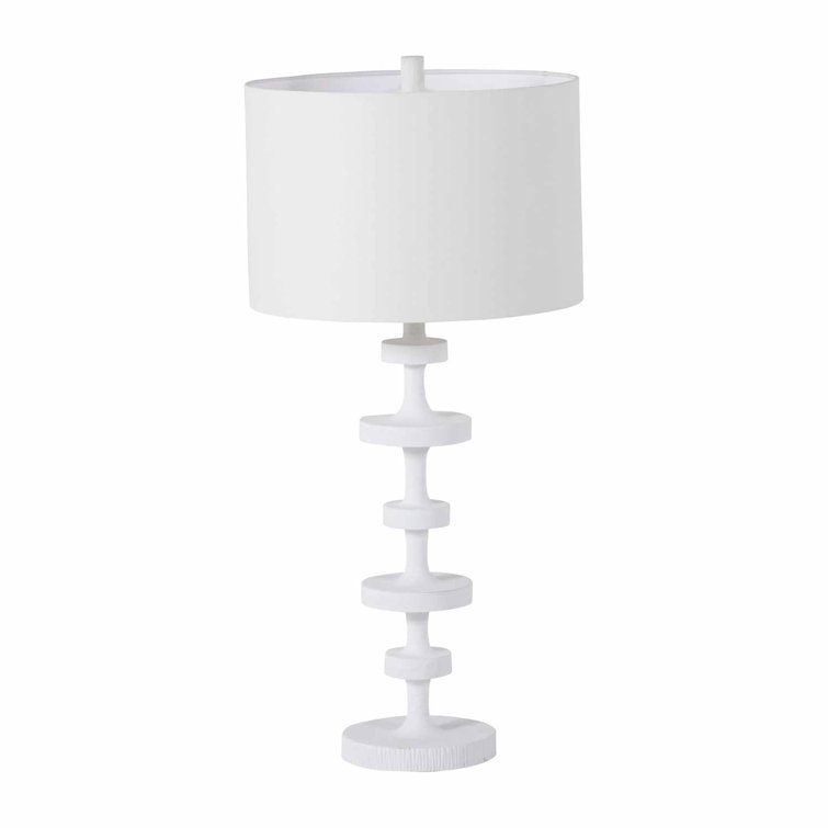 Olivia White Iron and Polyresin Table Lamp with Linen Shade