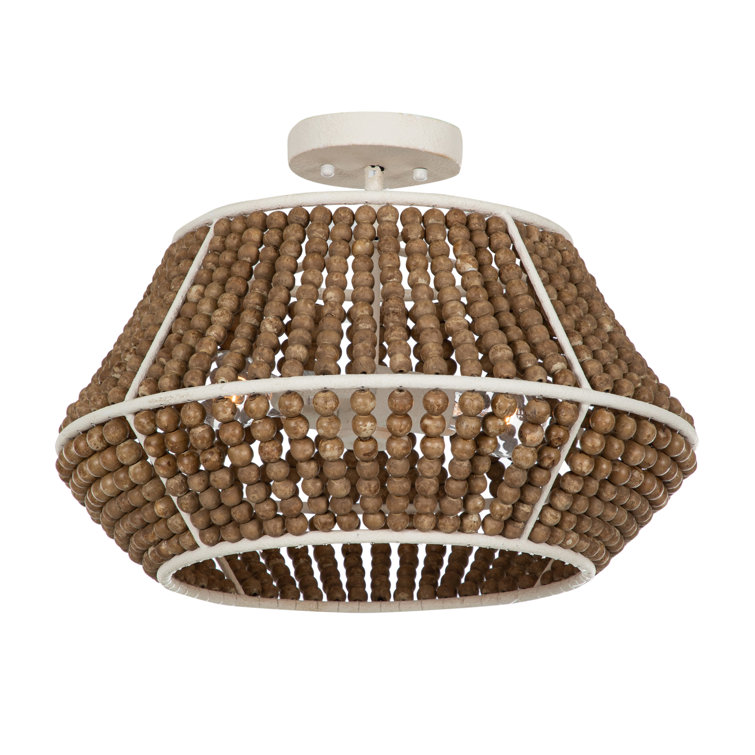Beige Washed Wood and Plaster 2-Light Semi-Flush Mount