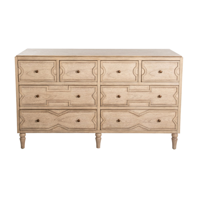 Blonde Natural Wood 8-Drawer Geometric Dresser