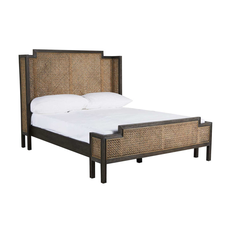 Camille Queen Mahogany and Rattan Bed with Headboard