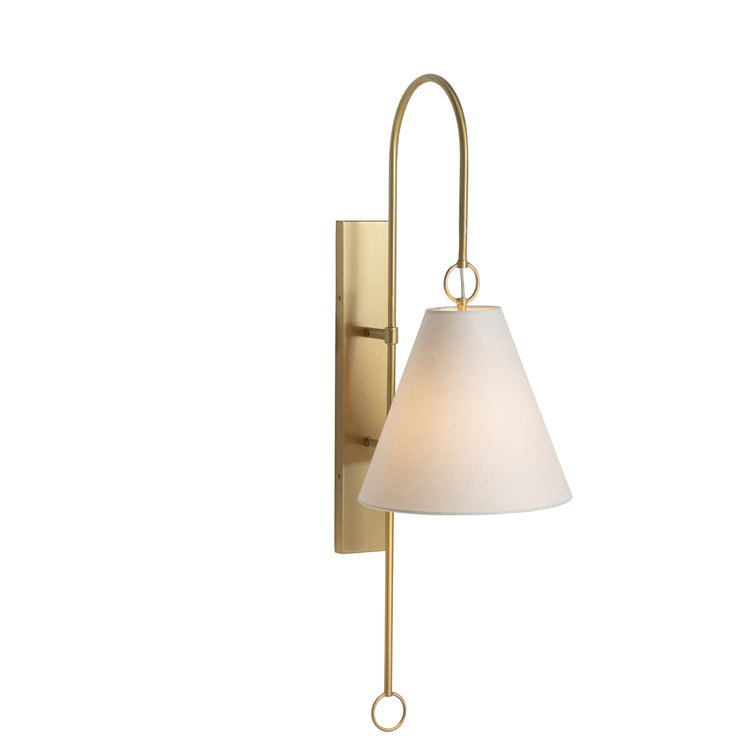 Brass and White Linen Direct Wired Wall Sconce