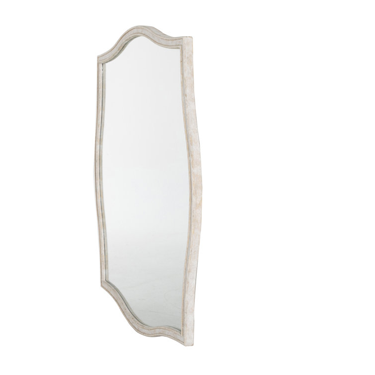 Artesia Distressed White Wood Wall Mirror with Antique Brass Accents