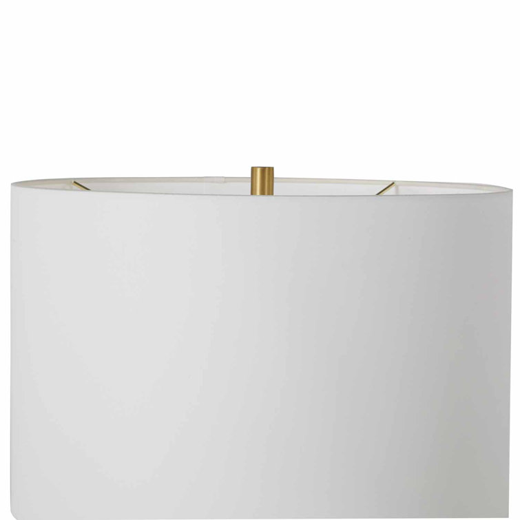 White Ceramic and Brass Table Lamp with Greek Key Design