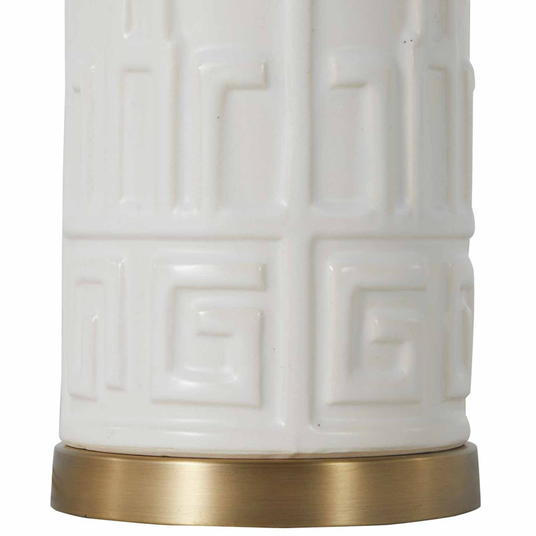 White Ceramic and Brass Table Lamp with Greek Key Design