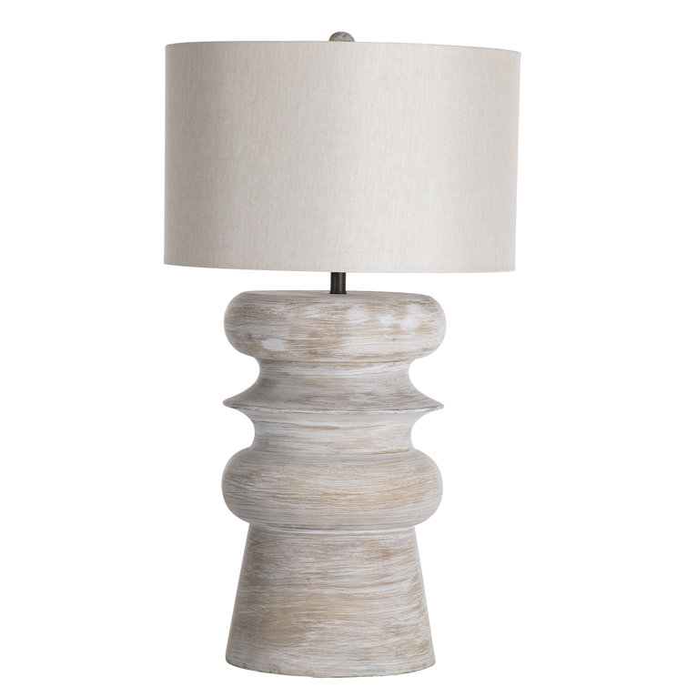 Light Washed Wood and White Linen Table Lamp