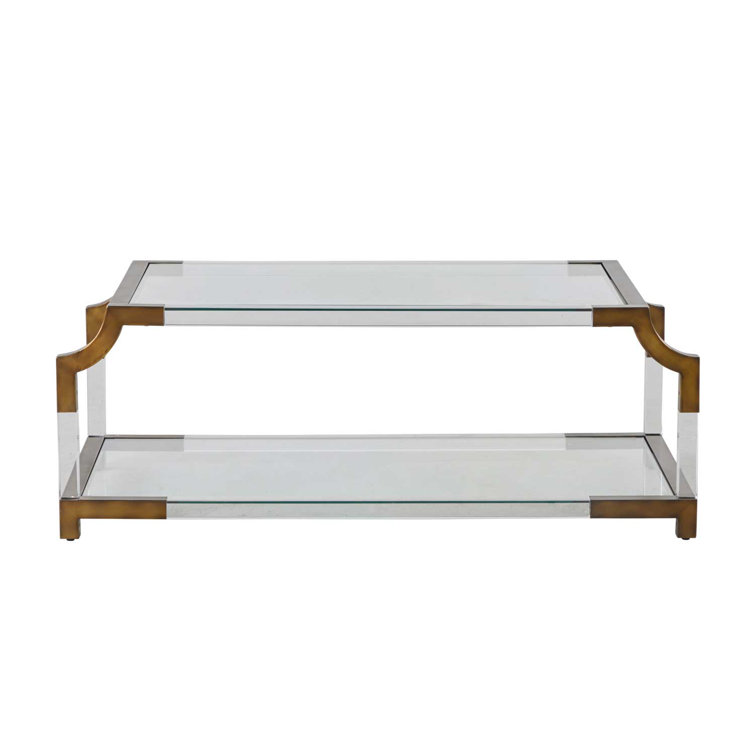 Kensley Brass Plated Acrylic and Glass Coffee Table