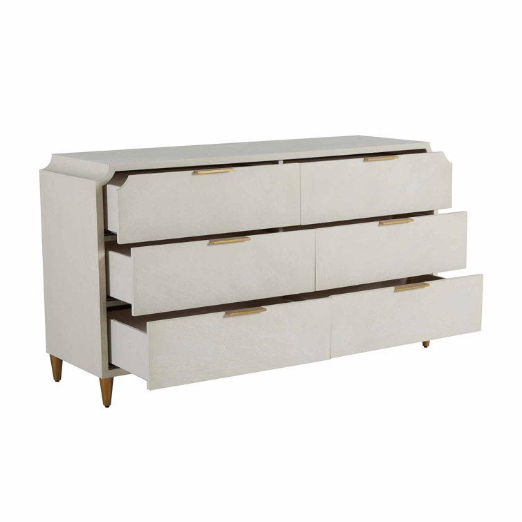Gabby 60'' White and Gold Mid-century Modern 6-Drawer Dresser