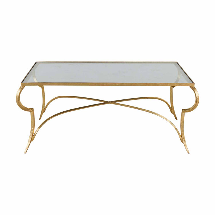 Evelina Gold Leaf Iron and Glass Rectangular Coffee Table