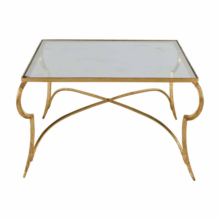 Evelina Gold Leaf Iron and Glass Rectangular Coffee Table