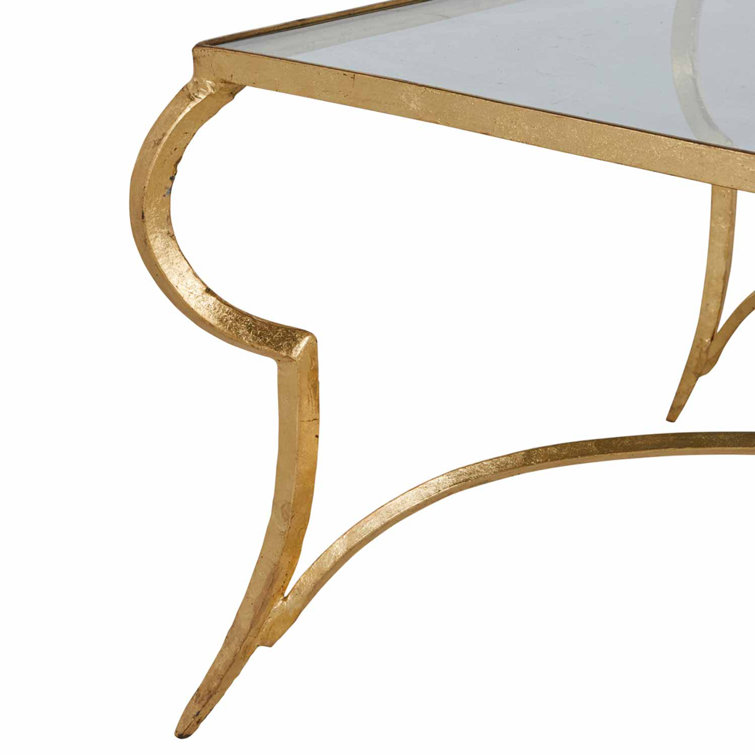 Evelina Gold Leaf Iron and Glass Rectangular Coffee Table