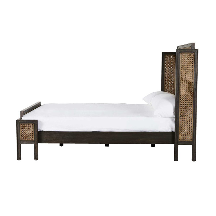 Camille Queen Mahogany and Rattan Bed with Headboard