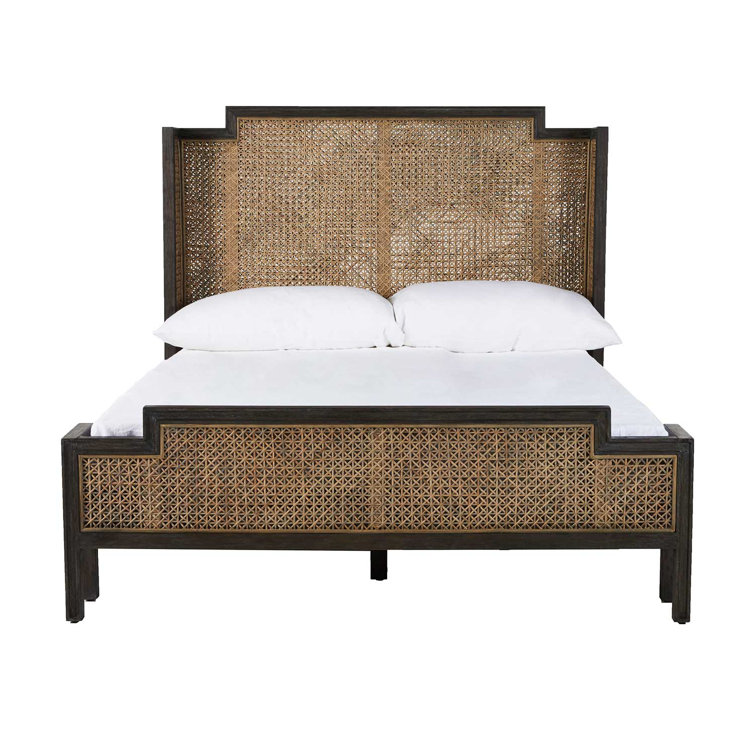 Camille Queen Mahogany and Rattan Bed with Headboard