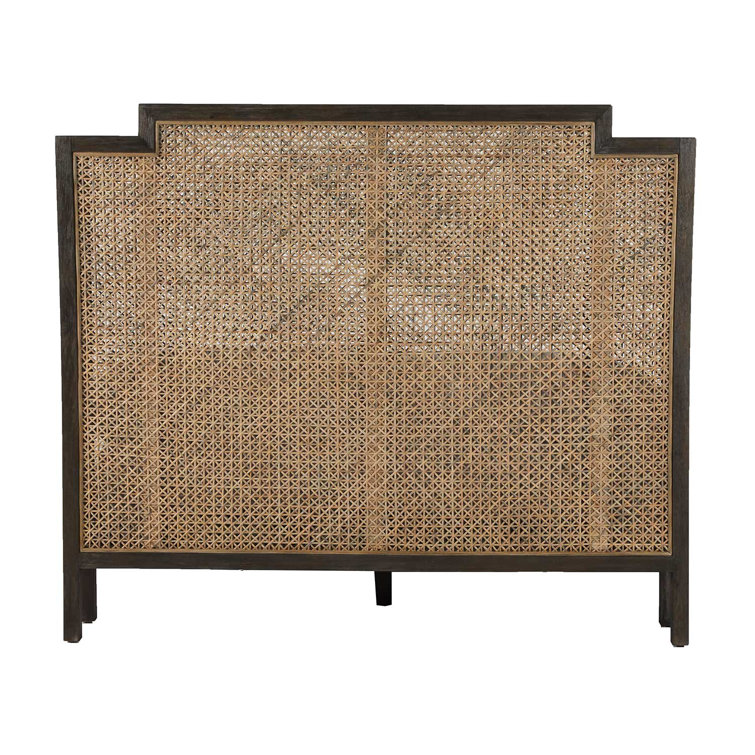 Camille Queen Mahogany and Rattan Bed with Headboard
