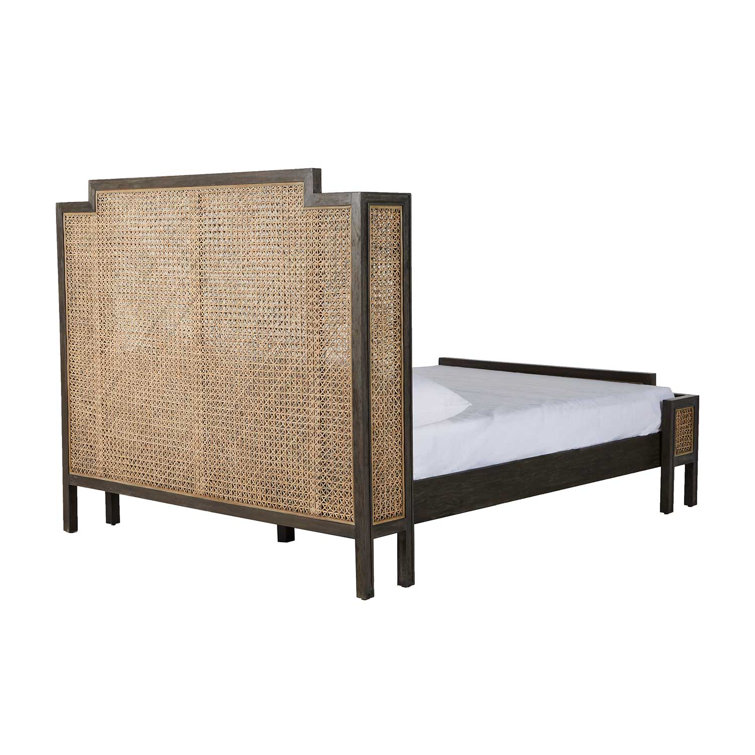 Camille Queen Mahogany and Rattan Bed with Headboard