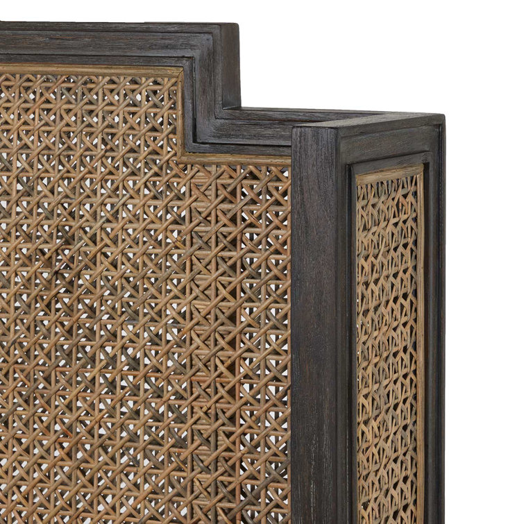 Camille Queen Mahogany and Rattan Bed with Headboard