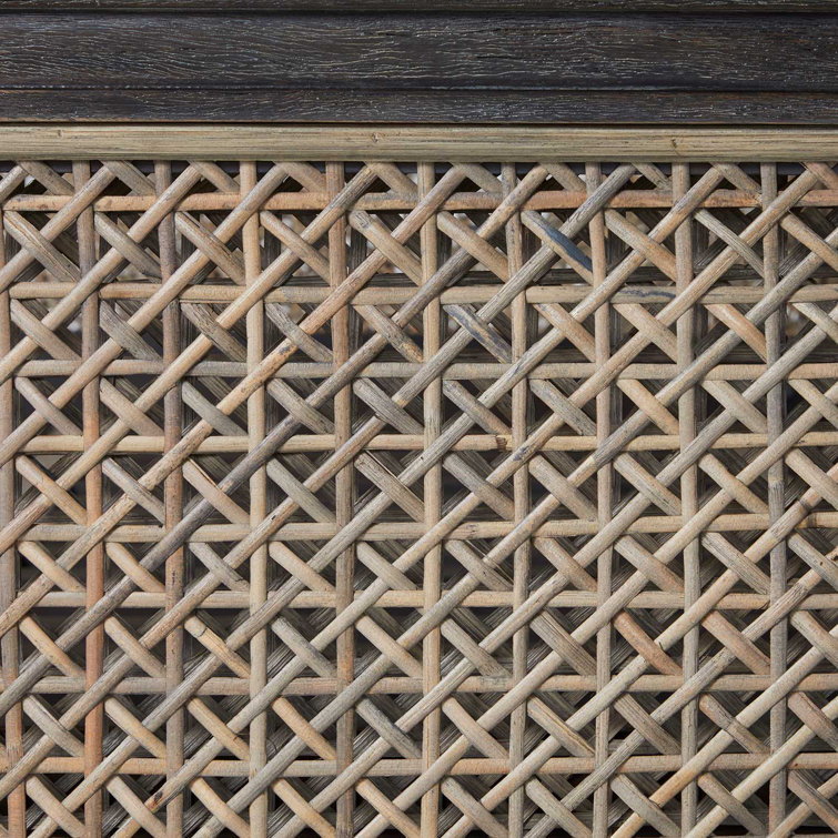 Camille Queen Mahogany and Rattan Bed with Headboard