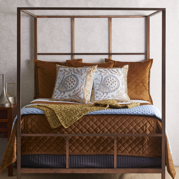 King Size Indigo Linen Quilted Coverlet Set with Euro Shams