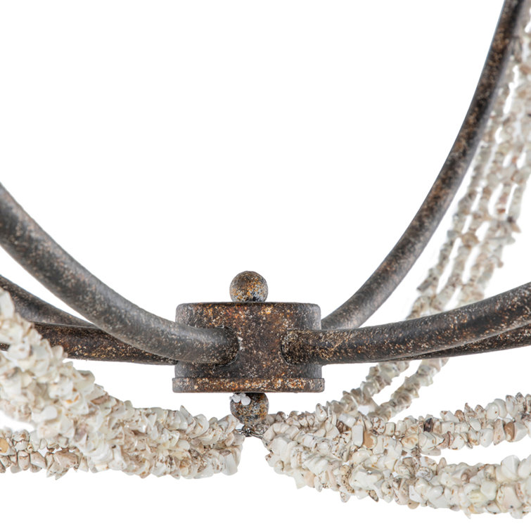 Rust Brown Metal and White Stone 6-Light Candle Chandelier