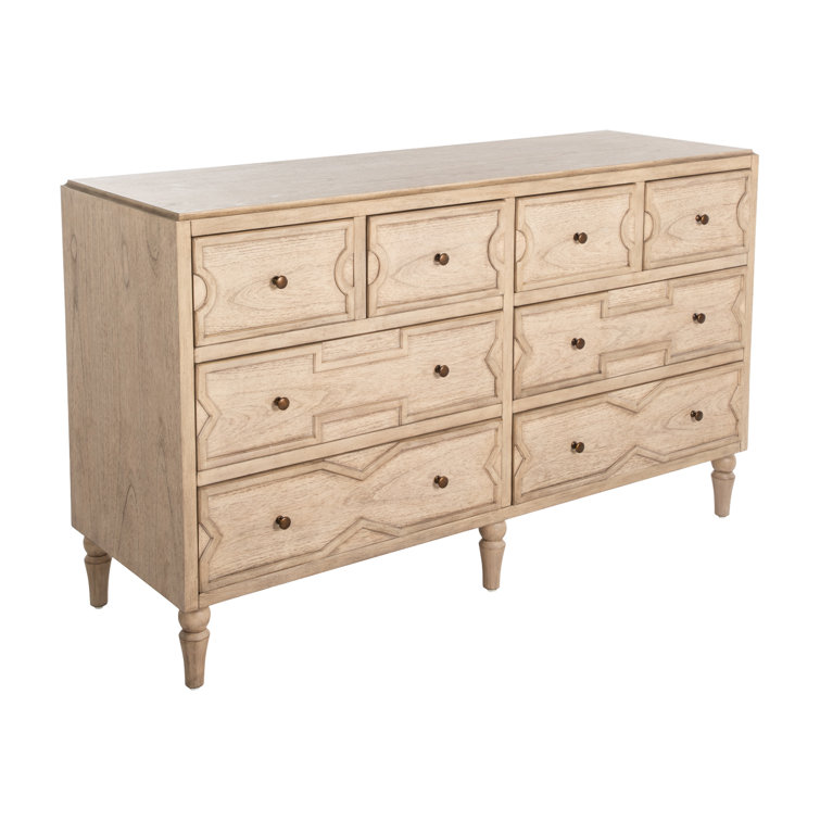 Blonde Natural Wood 8-Drawer Geometric Dresser